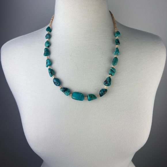 Turquoise Nugget And Heishi Shell Bead Sterling - Picture 5 of 11